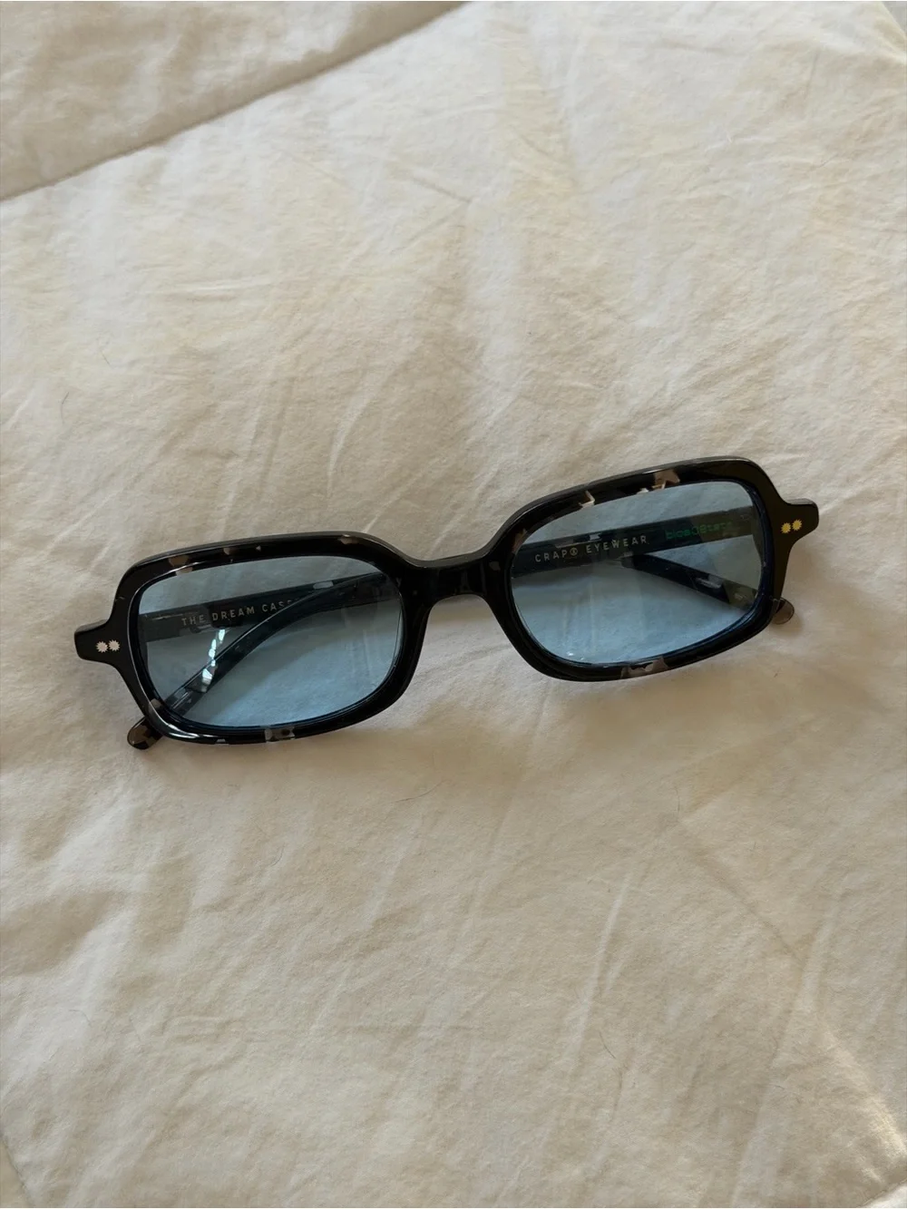 Crap eyewear Black Tortoiseshell Rectangle Sunglasses with Blue Lenses